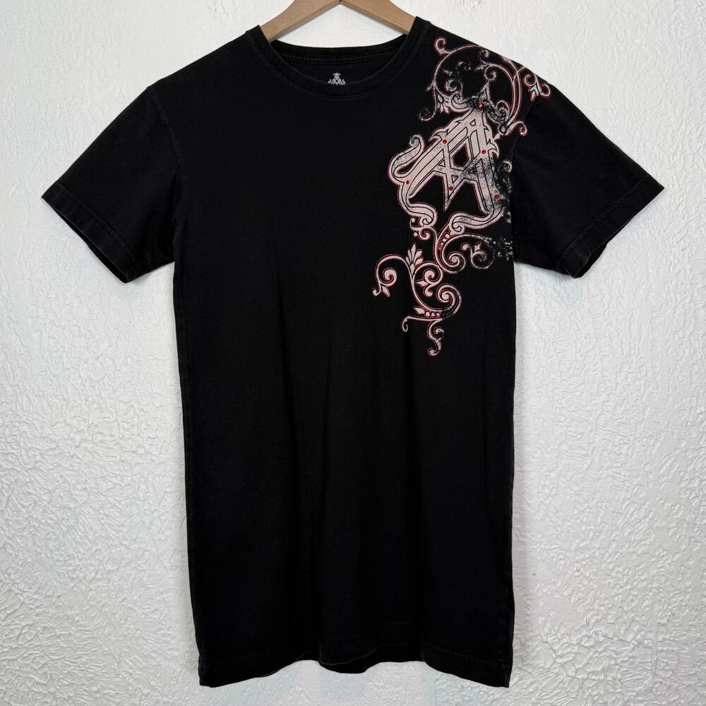 Archaic by Affliction Men's Black Skull Graphic Tee Black Y2K Size Medium